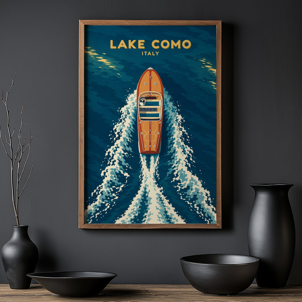 Vintage Lake Como Italy Poster, Boat Wall Art Print