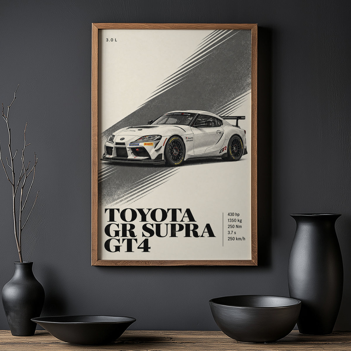 Vintage Toyota GR Supra GT4 Print, Racing Car Art