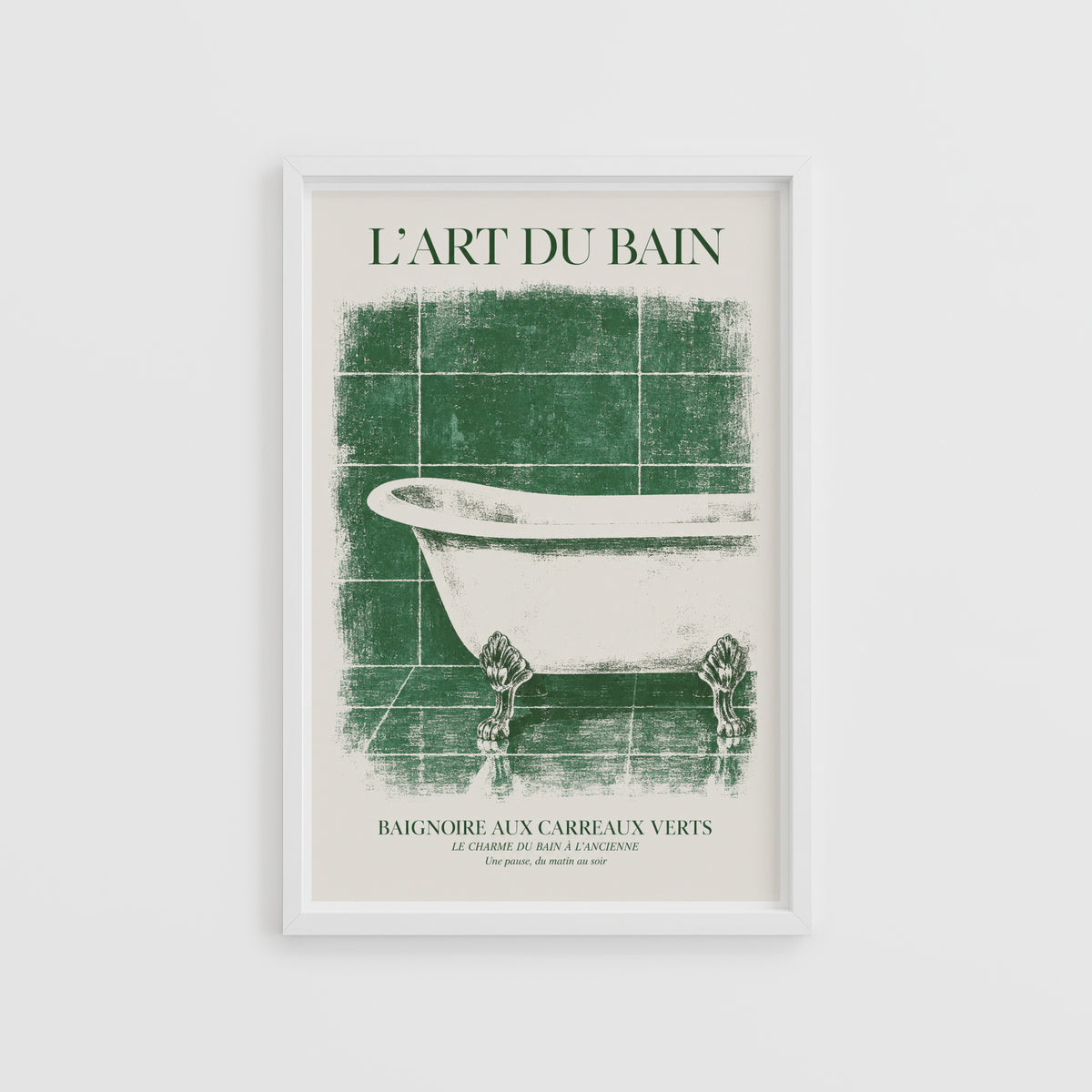 Vintage Bathroom Print and Poster, Green Tile Wall Art