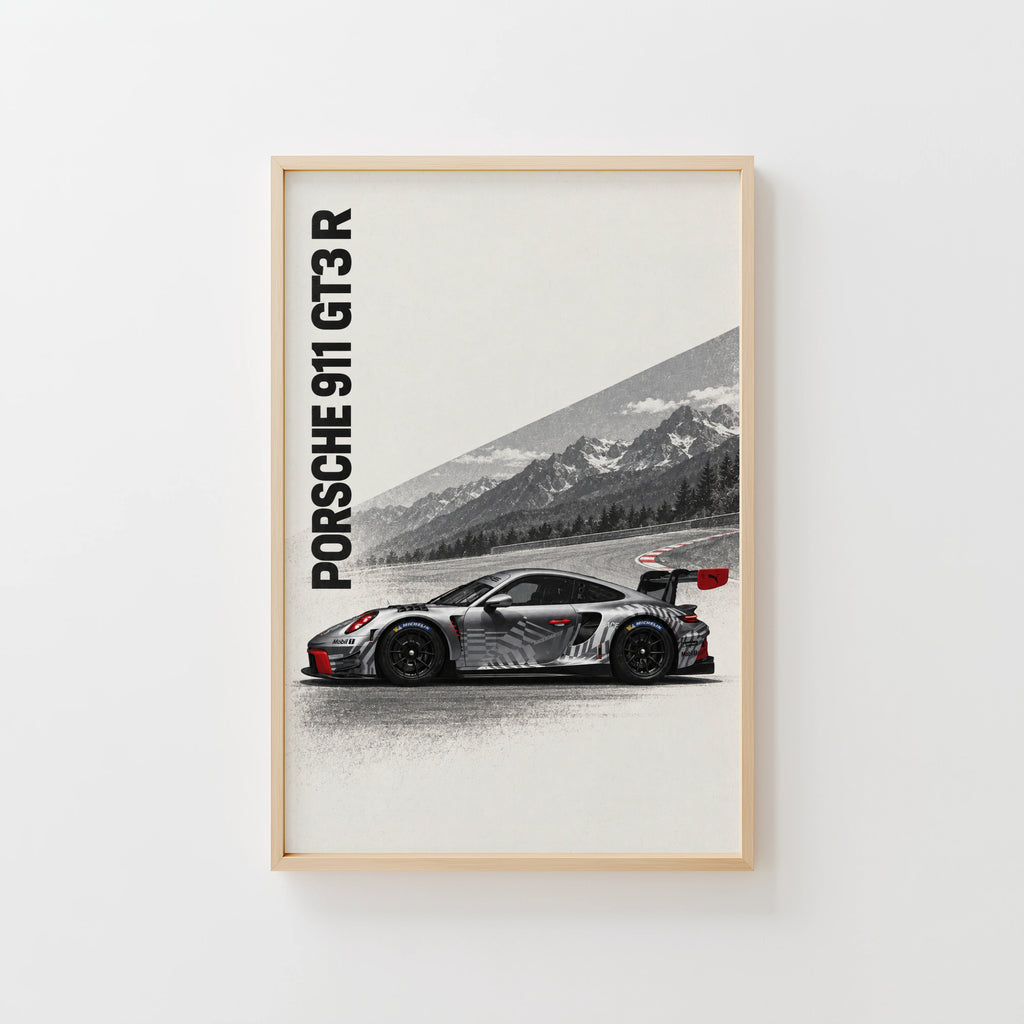 Vintage Porsche 911 GT3 R Print, Racing Wall Art