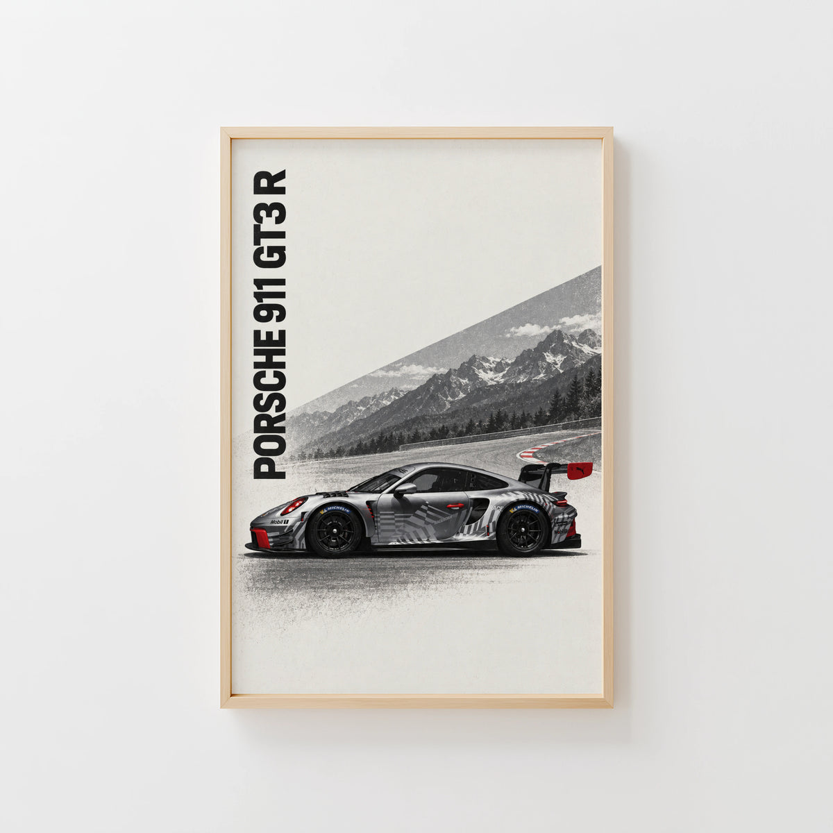 Vintage Porsche 911 GT3 R Print, Racing Wall Art