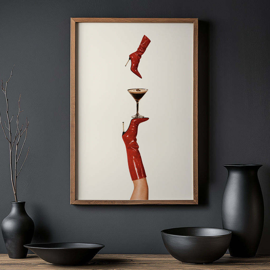 Vintage Espresso Martini Print Poster, Red Boot Art