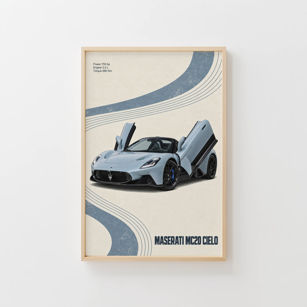 Vintage Maserati MC20 Cielo Print, Car Wall Art