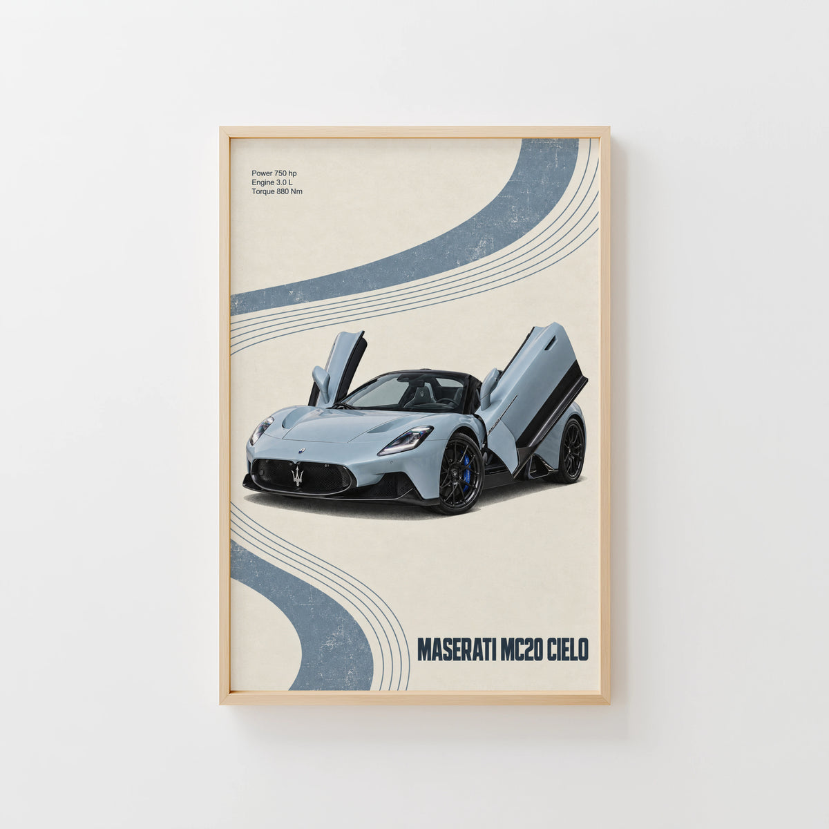 Vintage Maserati MC20 Cielo Print, Car Wall Art