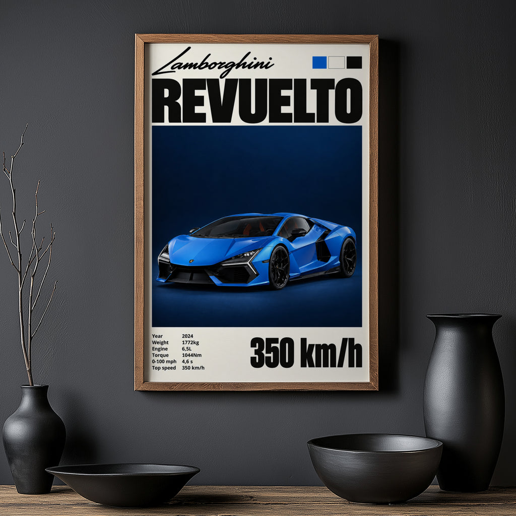 Vintage Lamborghini Revuelto Print, Supercar Wall Art