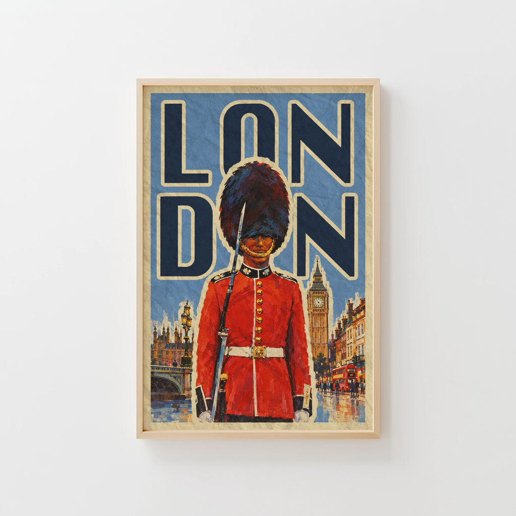 Vintage London Poster, Royal Guard Wall Art, Big Ben Print