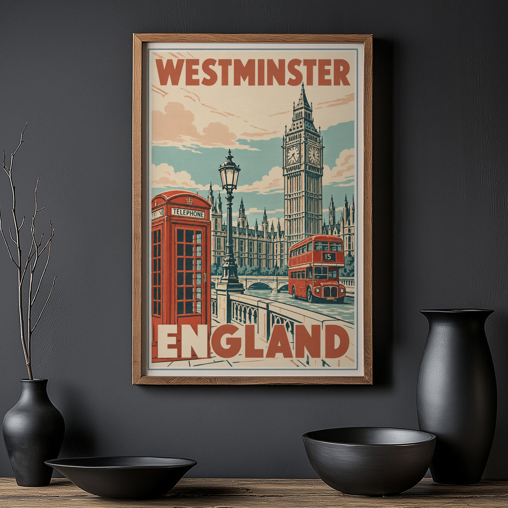 Vintage Westminster Poster, London England Wall Art Print