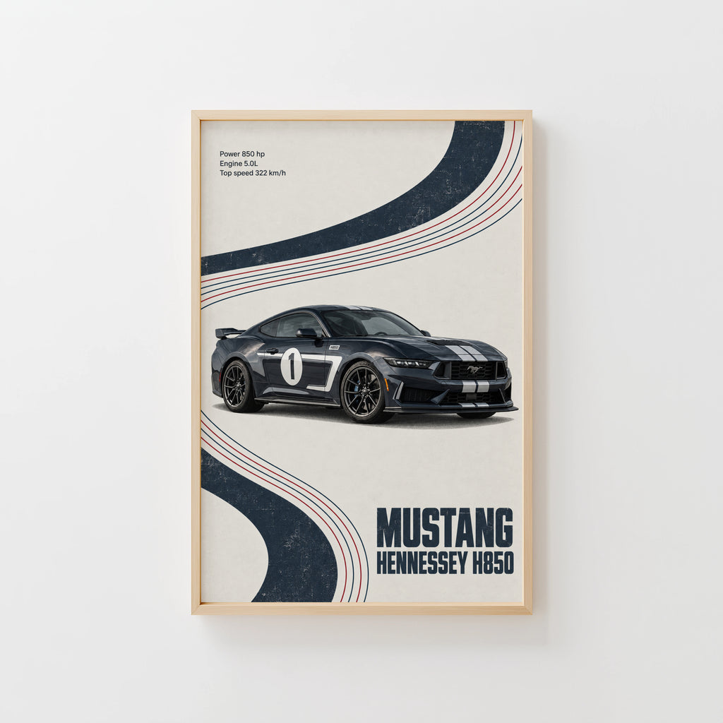 Vintage Mustang Hennessey H850 Print, Car Poster