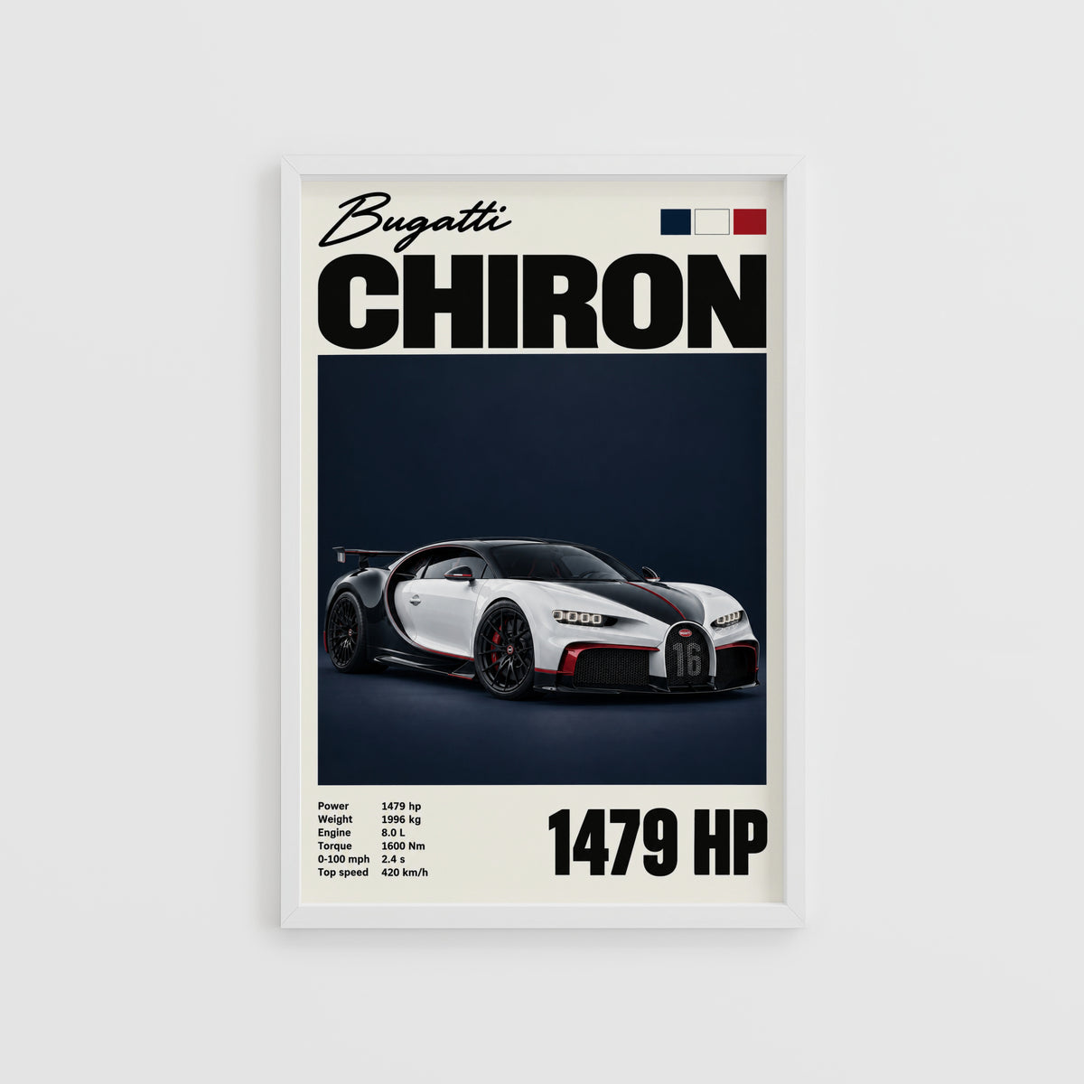 Vintage Bugatti Chiron Print, Supercar Wall Art