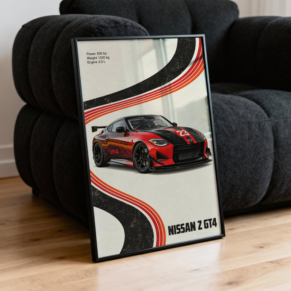Vintage Print, Nissan Z GT4 Racing Car Wall Art