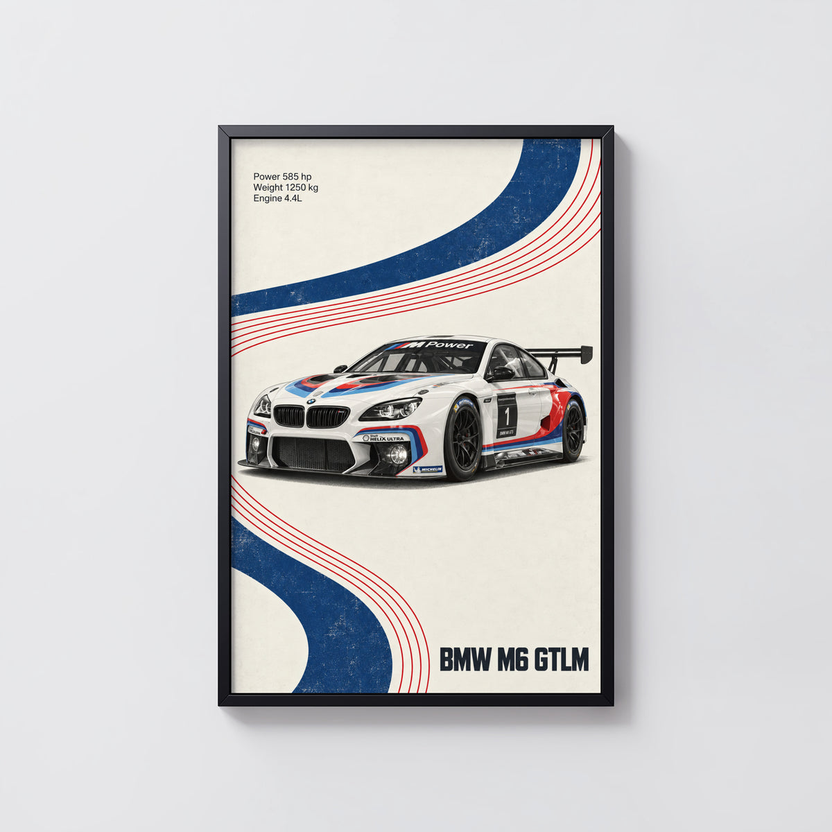 Vintage BMW M6 GTLM Race Car Print, Motorsport
