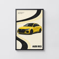 Vintage Audi RS3 Print, Yellow Sports Car Wall Art