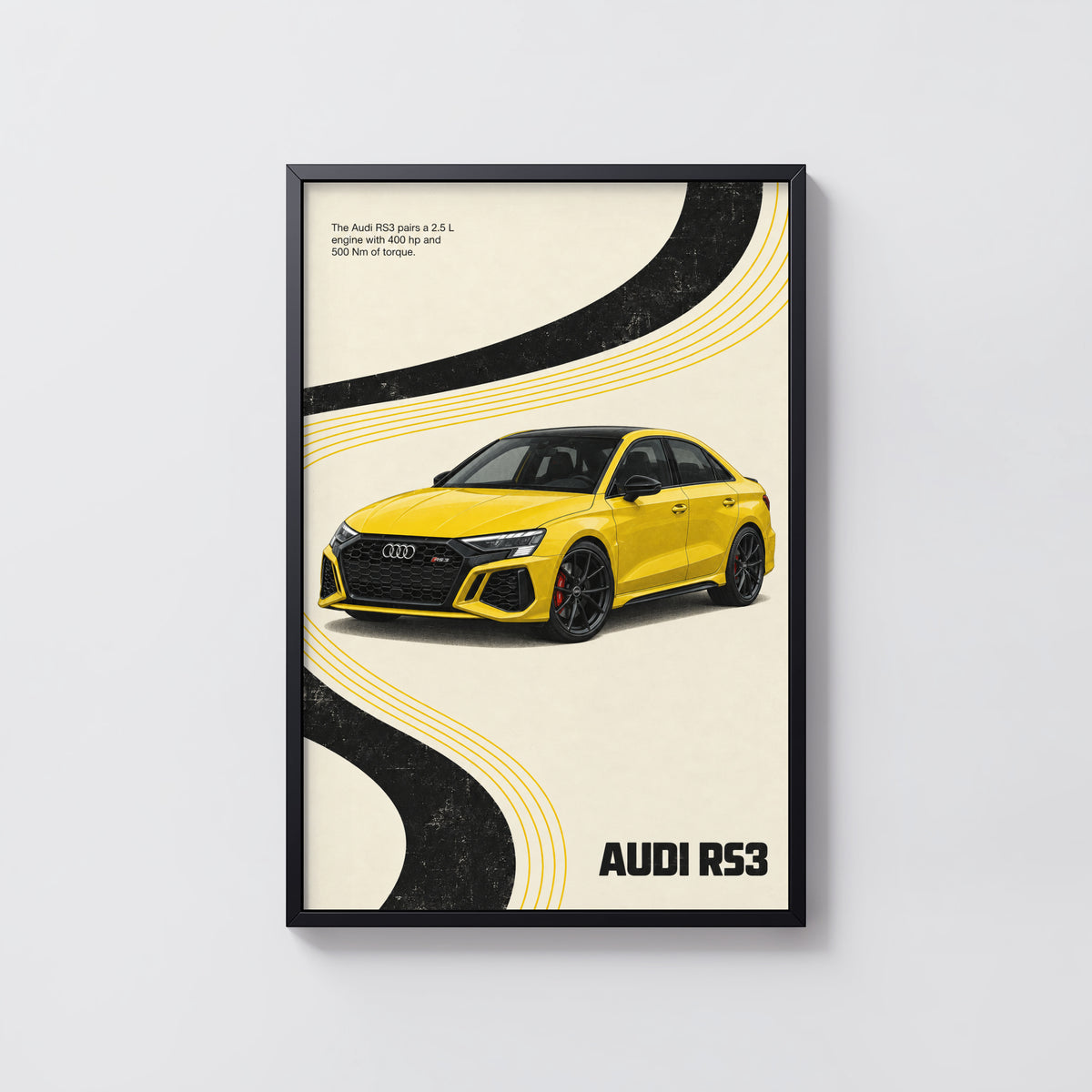 Vintage Audi RS3 Print, Yellow Sports Car Wall Art