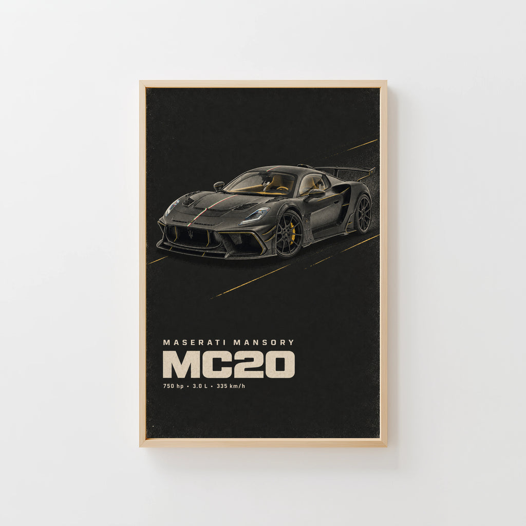 Vintage Maserati MC20 Print, Supercar Wall Art