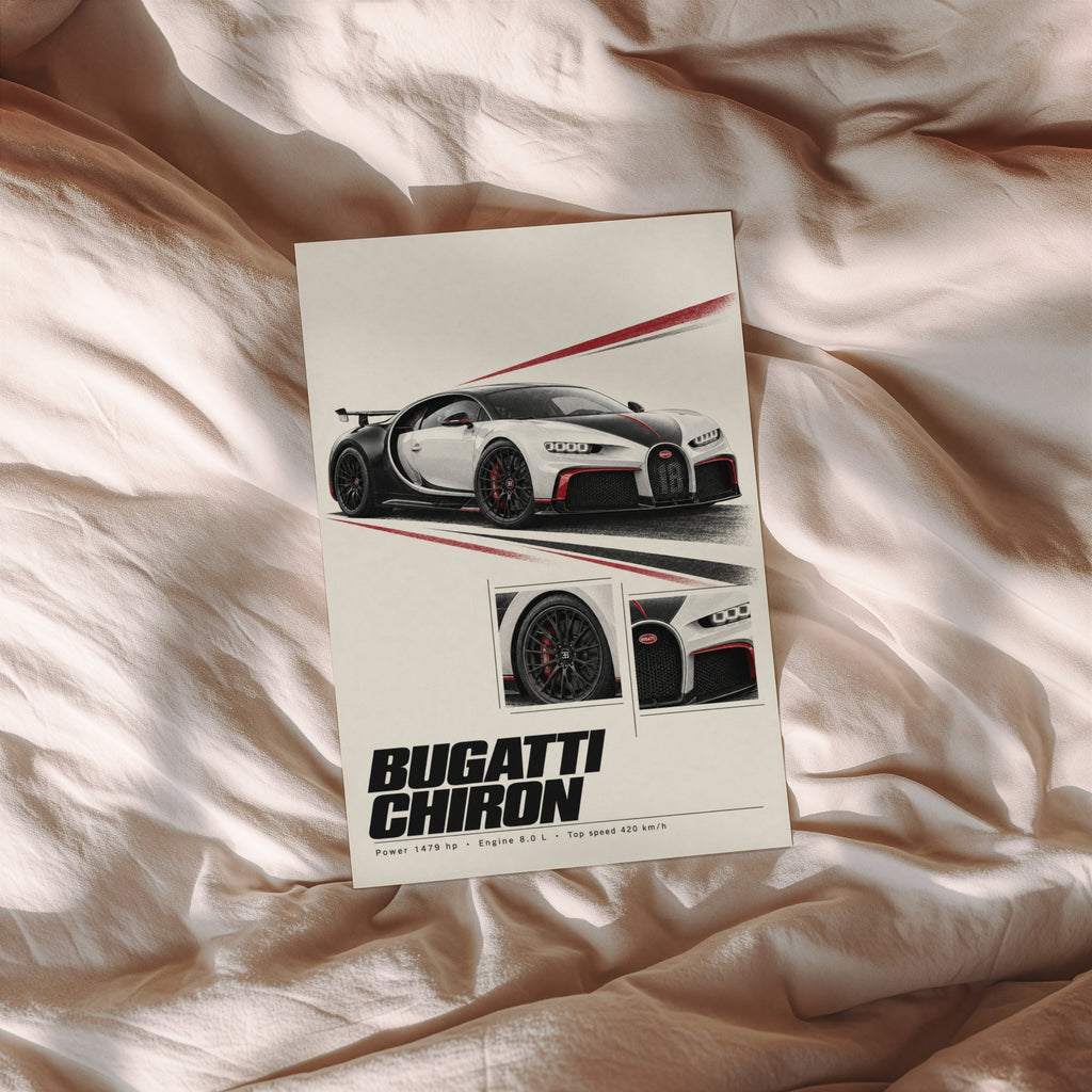 Vintage Bugatti Chiron Print, Supercar Wall Art
