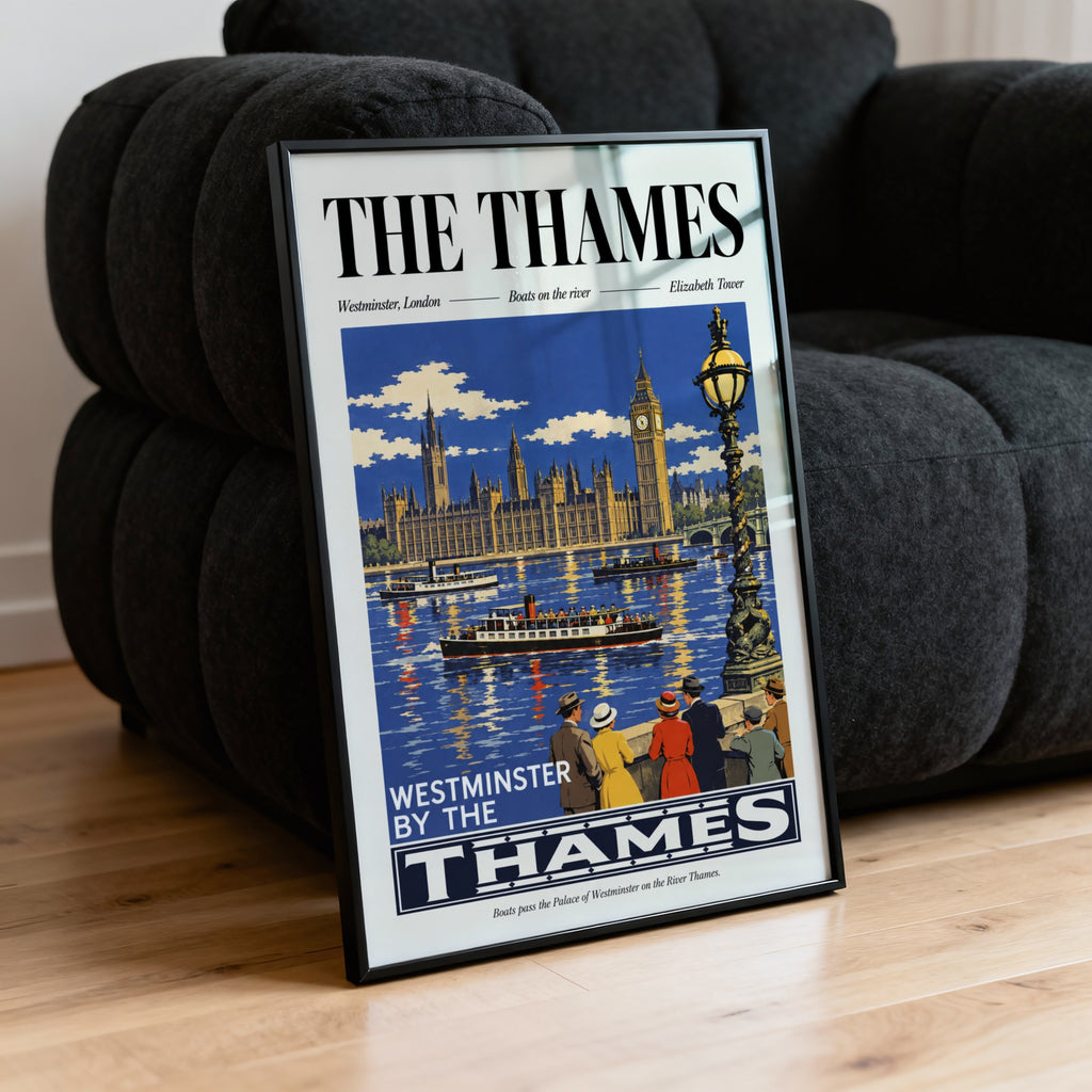 Vintage Thames Poster, Westminster London Wall Art, Print