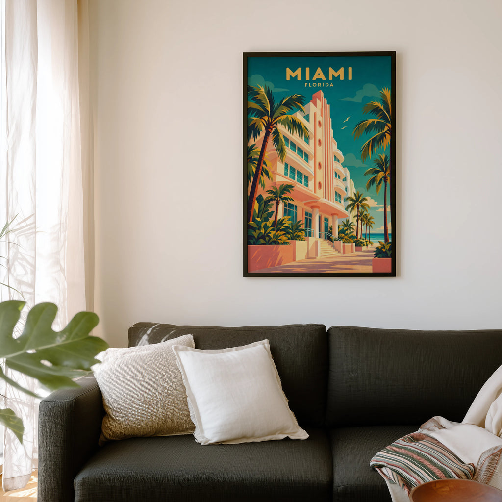 Vintage Miami Florida Poster, Art Deco Wall Art, Print