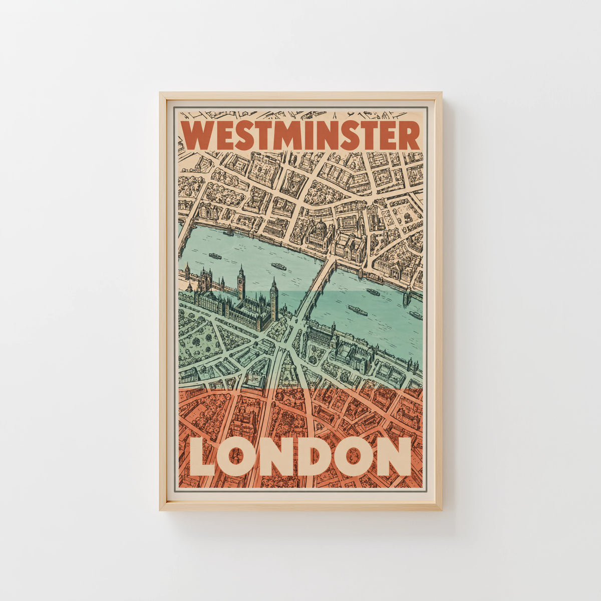 Vintage Westminster London Poster, Map Wall Art Print