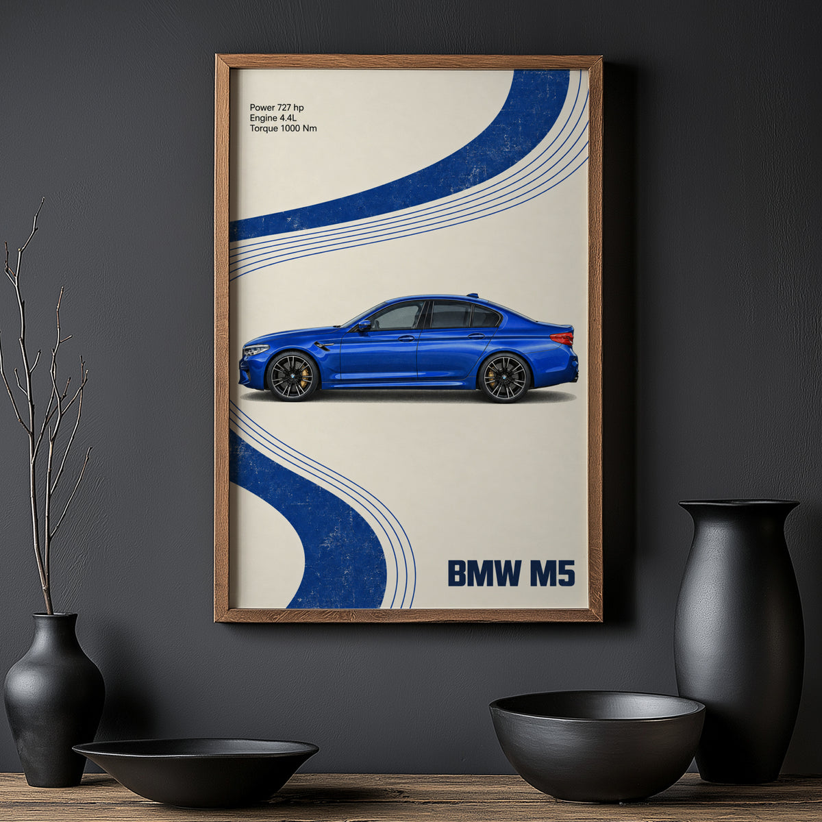 Vintage BMW M5 Print, Blue Car Wall Art