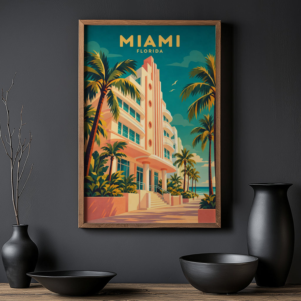 Vintage Miami Florida Poster, Art Deco Wall Art, Print
