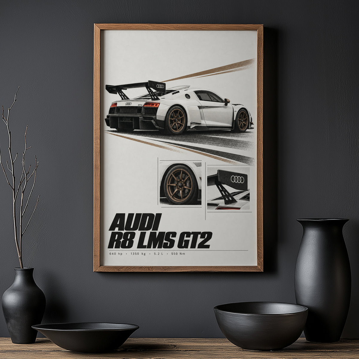 Vintage Audi R8 LMS GT2 Print, Racing Car Wall Art