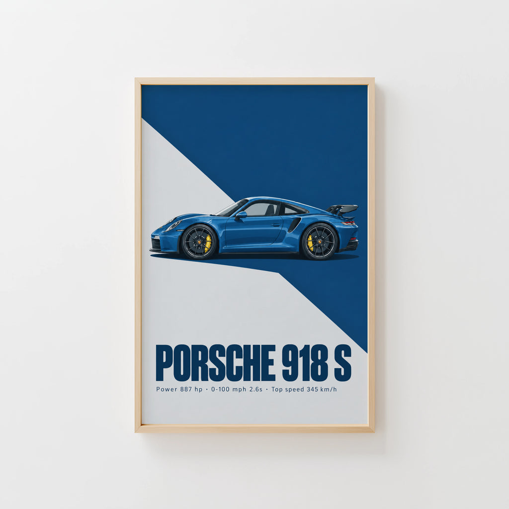 Vintage Porsche 918 S Print, Blue Car Wall Art