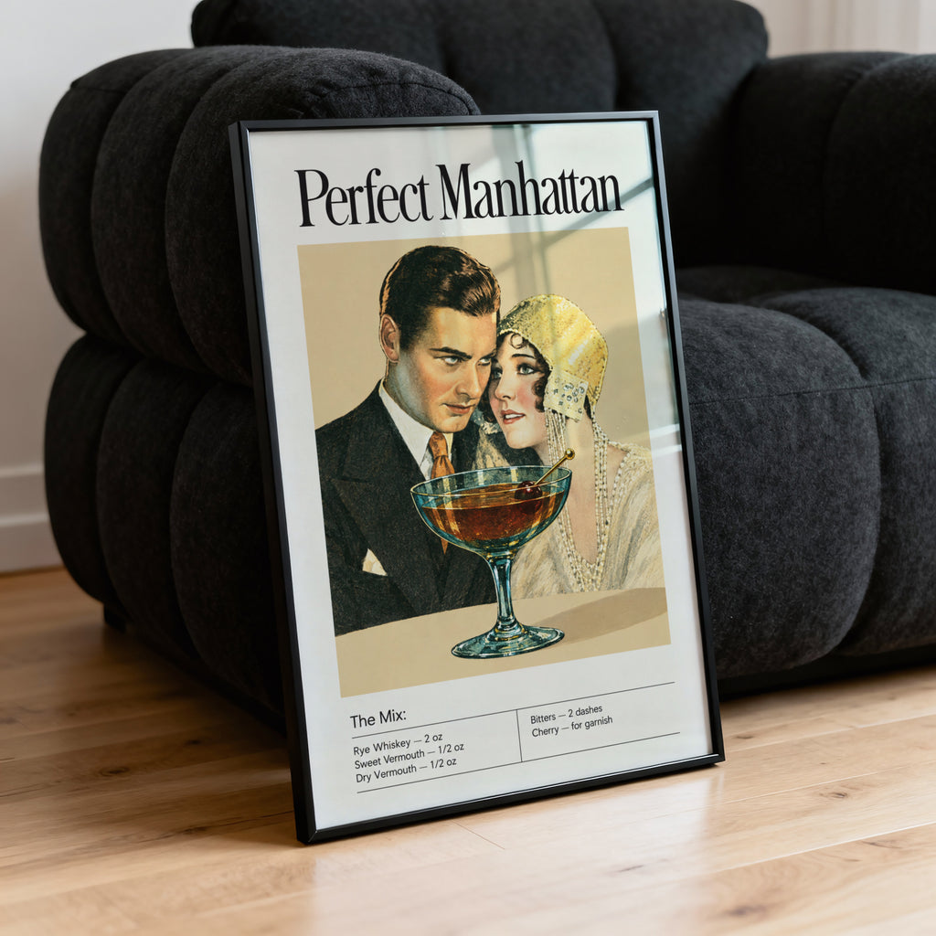 Vintage Manhattan Cocktail Print Poster, Bar Wall Art