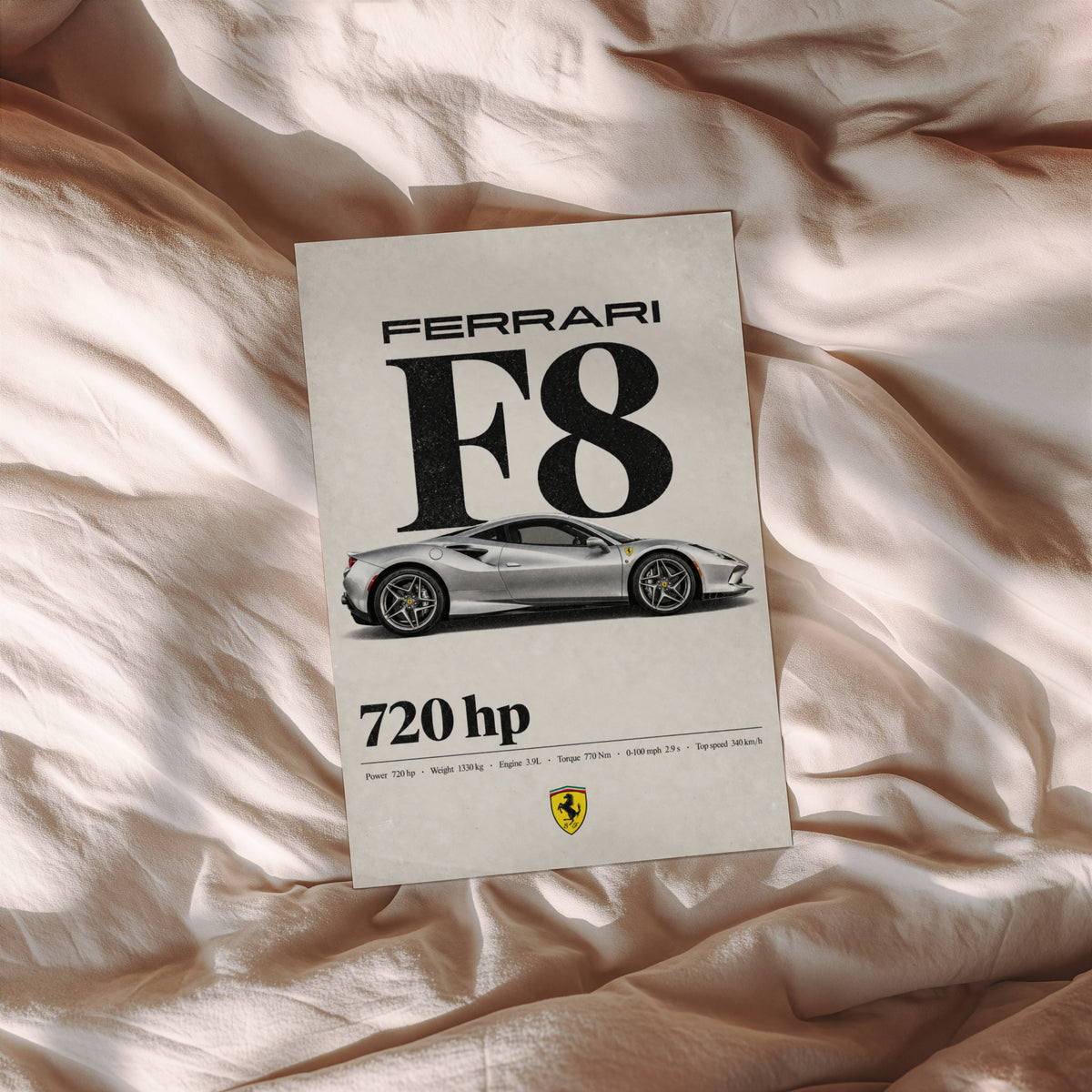 Vintage Ferrari F8 Print, Supercar Wall Art