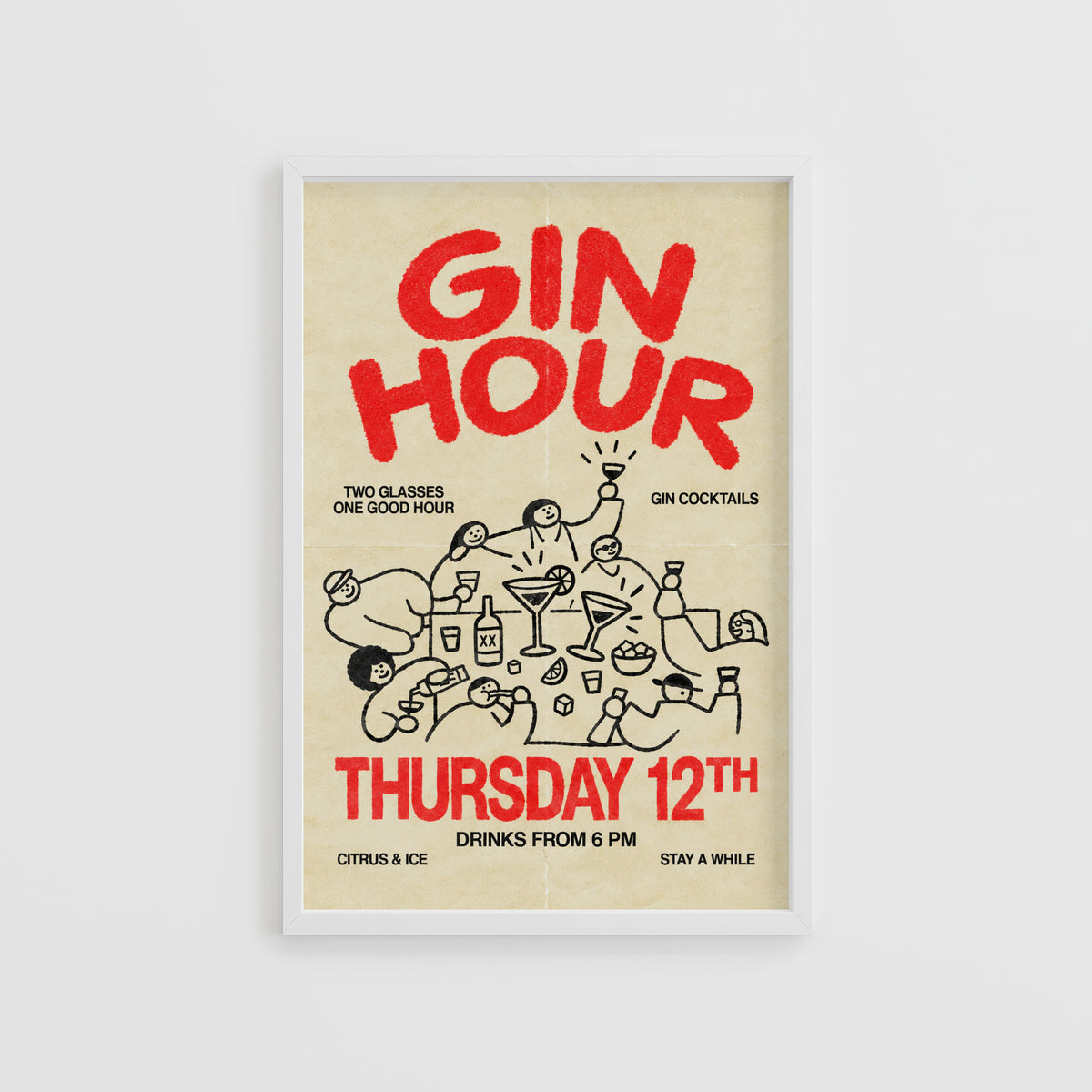 Vintage Gin Hour Print Poster, Cocktail Wall Art