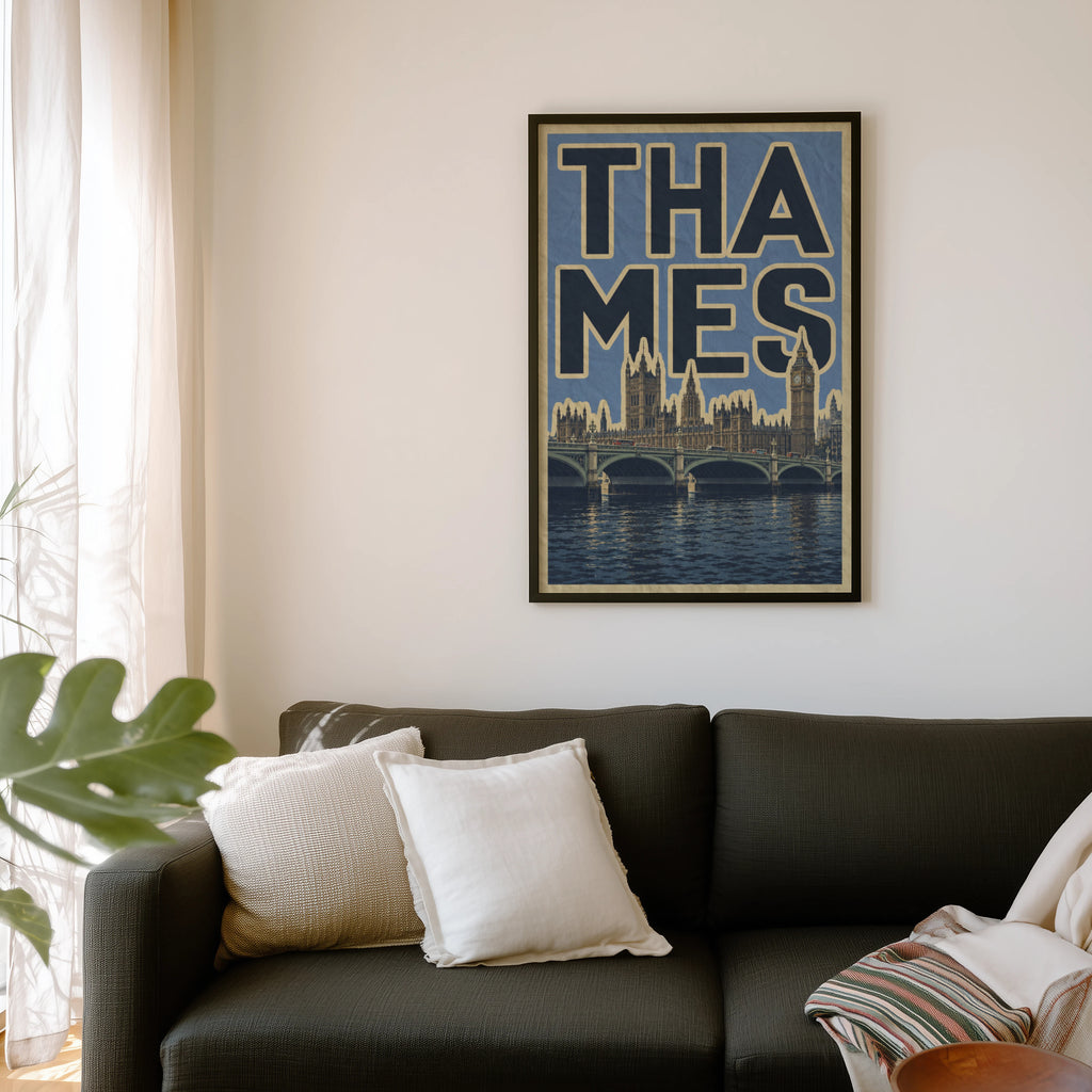 Vintage London Thames Poster, Westminster Bridge Print