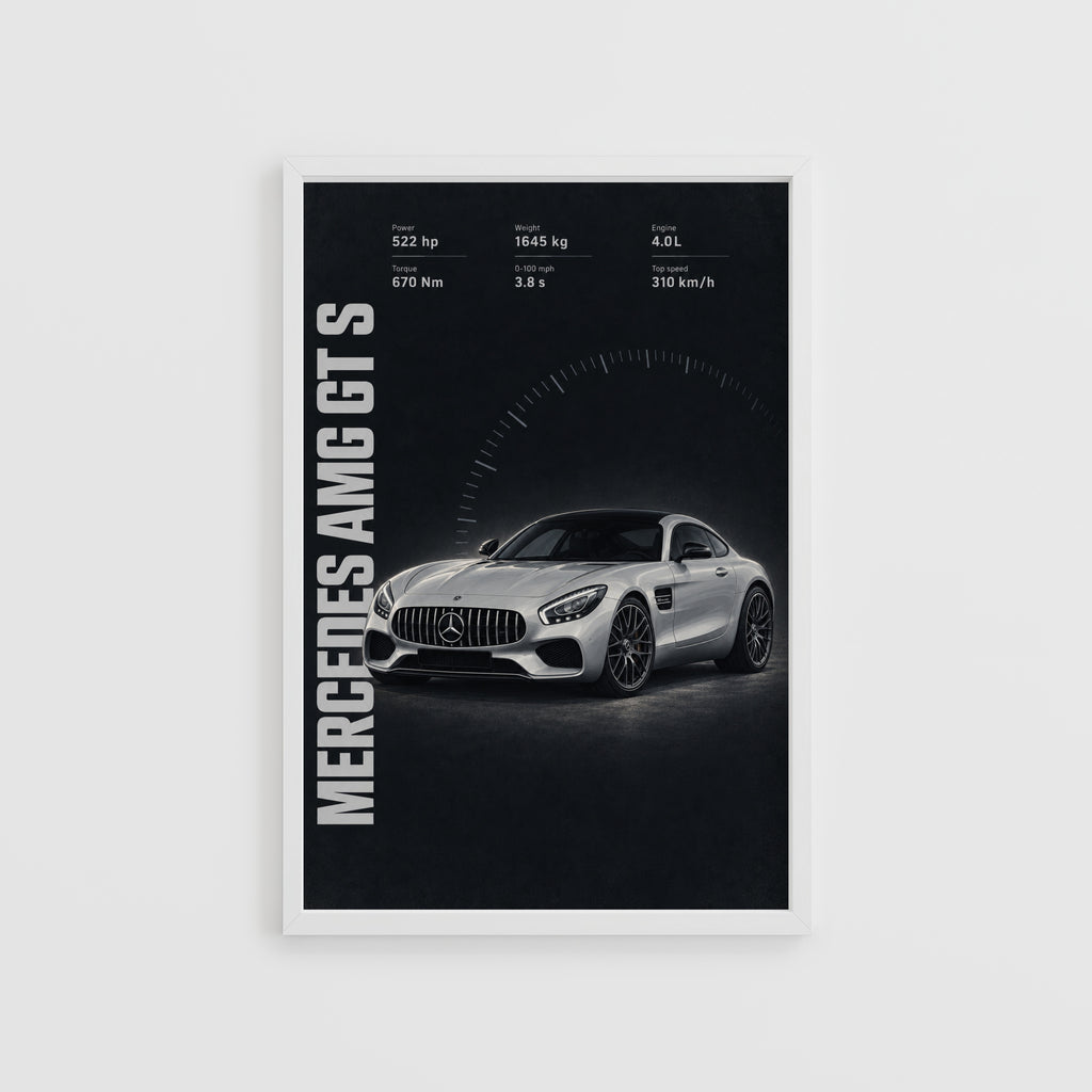 Vintage Mercedes AMG GT S Print, Car Wall Art