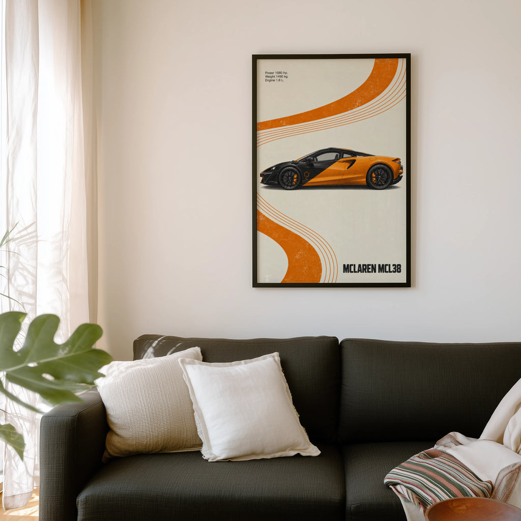 Vintage McLaren Car Print, Orange Wall Art