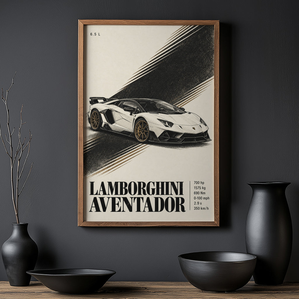Vintage Lamborghini Aventador Print, Supercar Poster