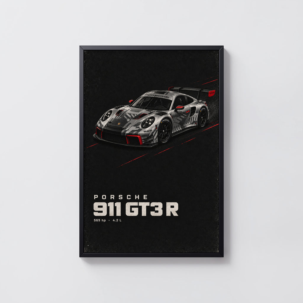 Vintage Porsche 911 GT3 R Print, Race Car Wall Art