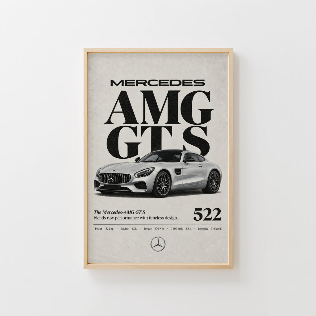 Vintage Mercedes AMG GT S Print, Car Wall Art