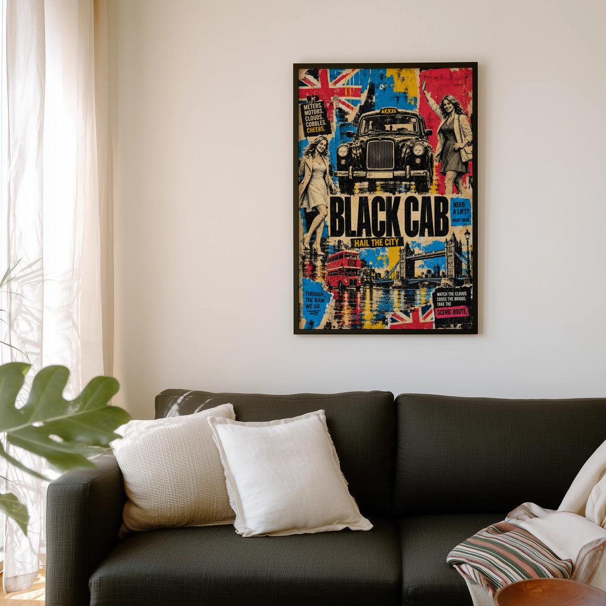 Vintage London Black Cab Poster, Retro Wall Art, Print