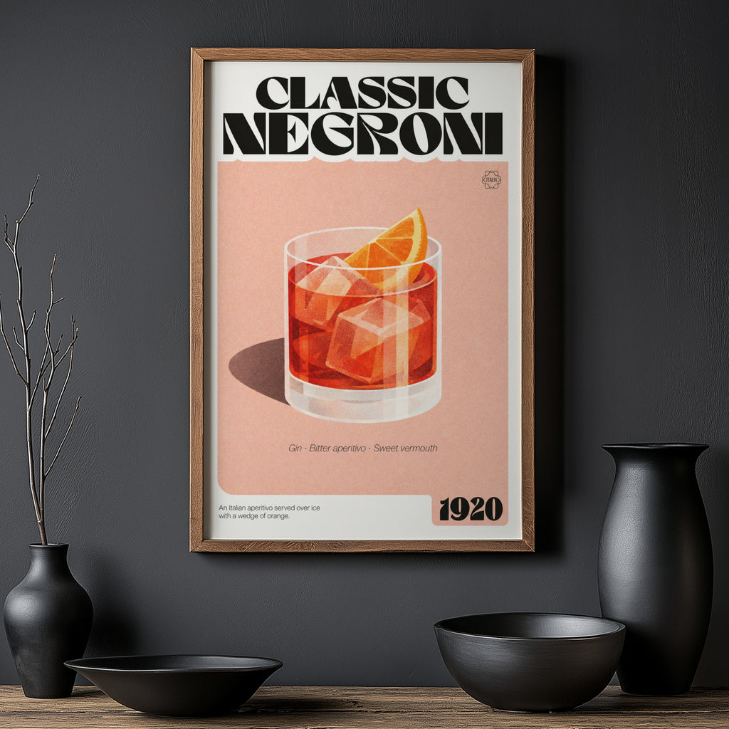 Vintage Negroni Print Poster, Cocktail Wall Art Italia