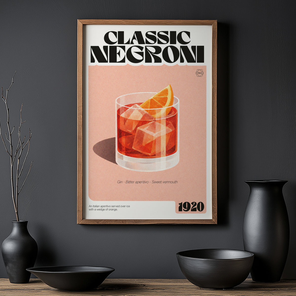 Vintage Negroni Print Poster, Cocktail Wall Art Italia