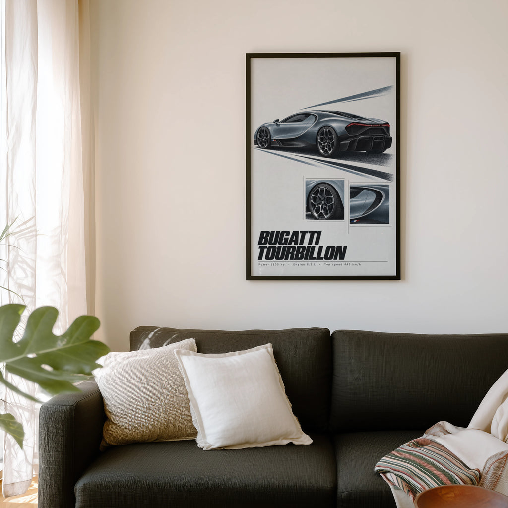 Vintage Bugatti Tourbillon Hypercar Print Wall Art