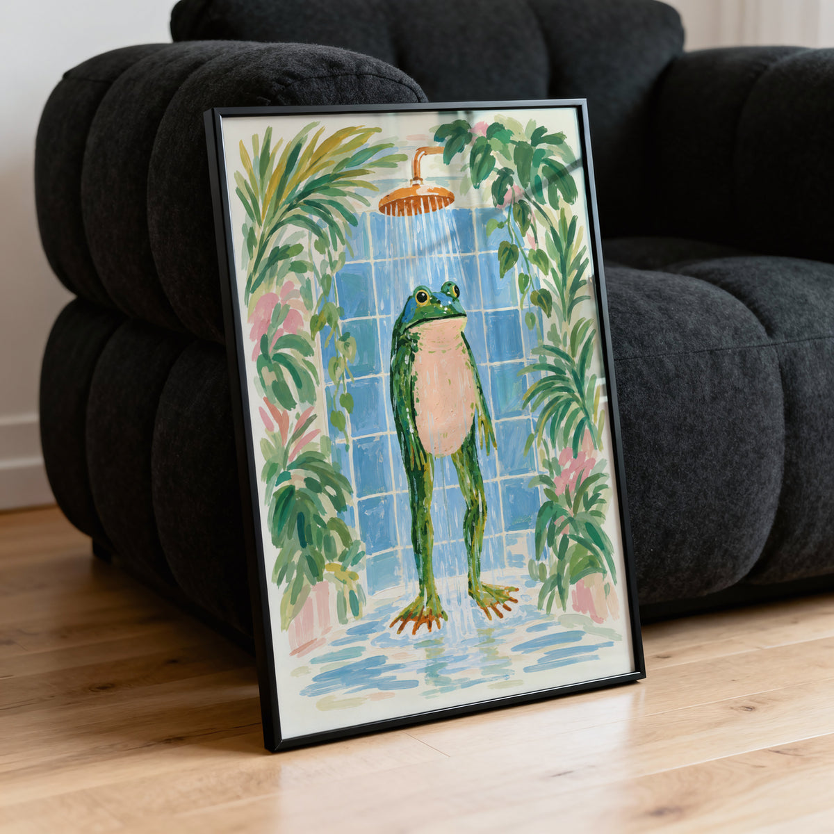Vintage Frog Shower Print and Poster, Bathroom Art
