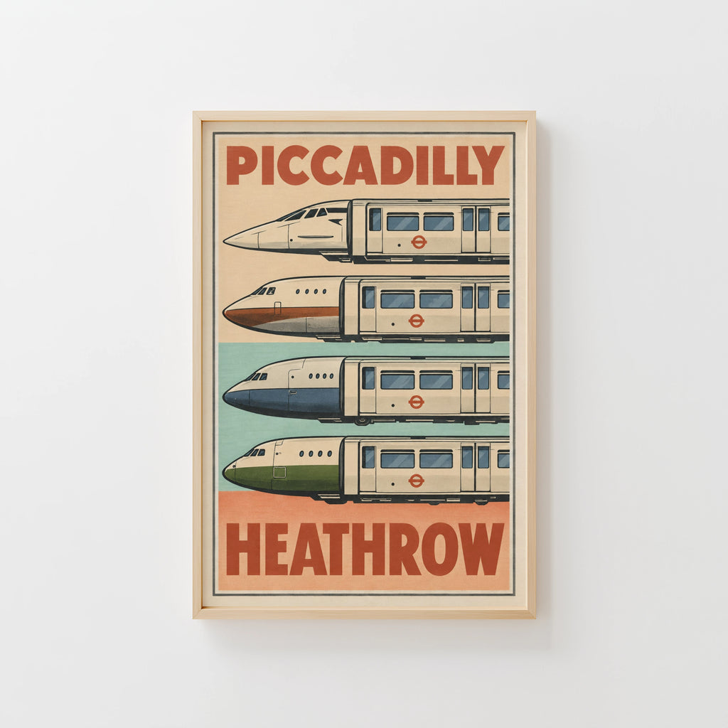 Vintage Piccadilly Line Heathrow Poster, London Print