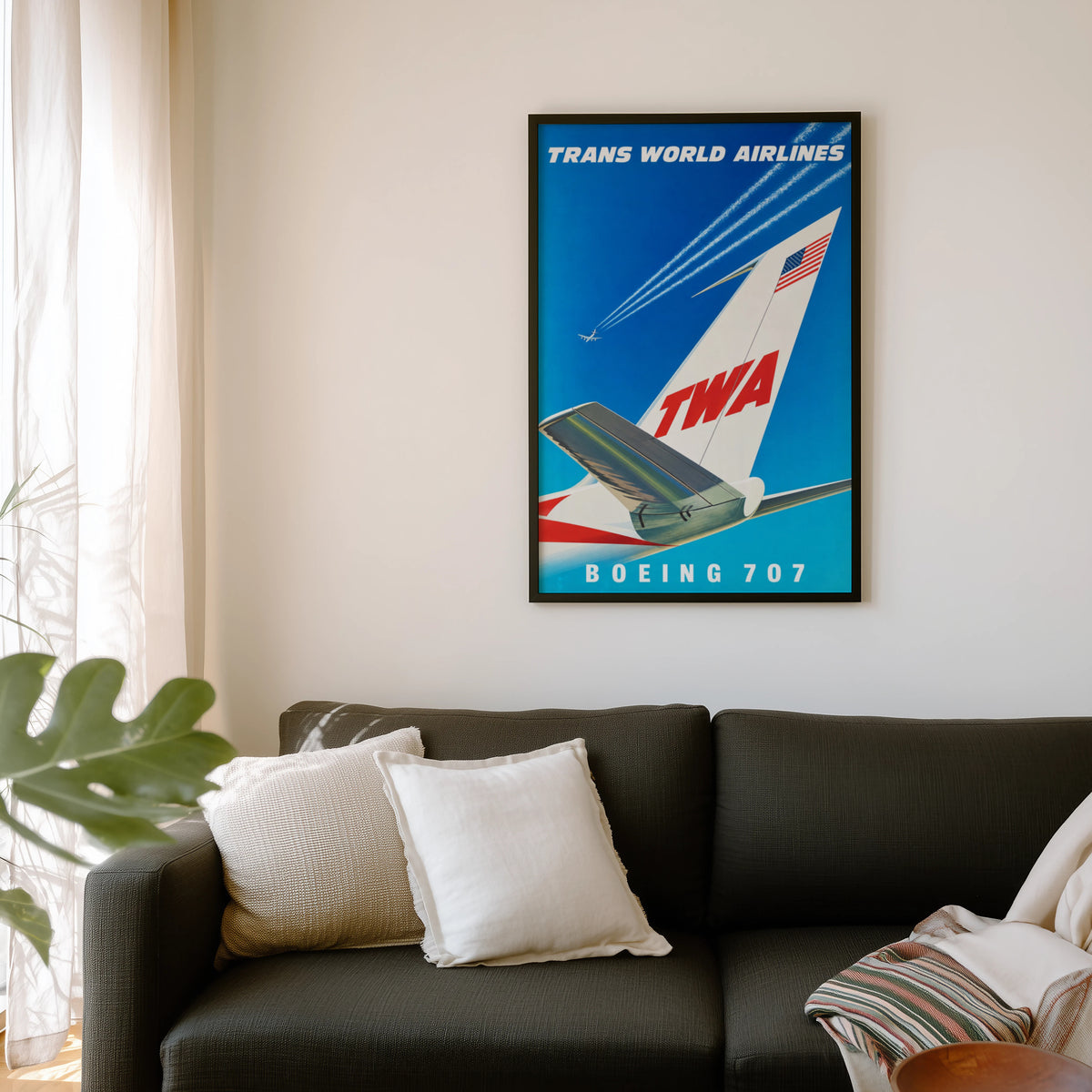Vintage TWA Boeing 707 Poster, Aviation Wall Art, Print