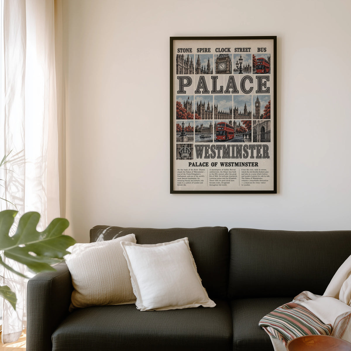 Vintage Palace of Westminster London Poster, Wall Art Print