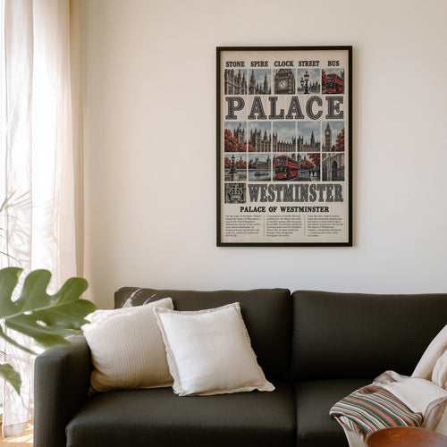 Vintage Palace of Westminster London Poster, Wall Art Print