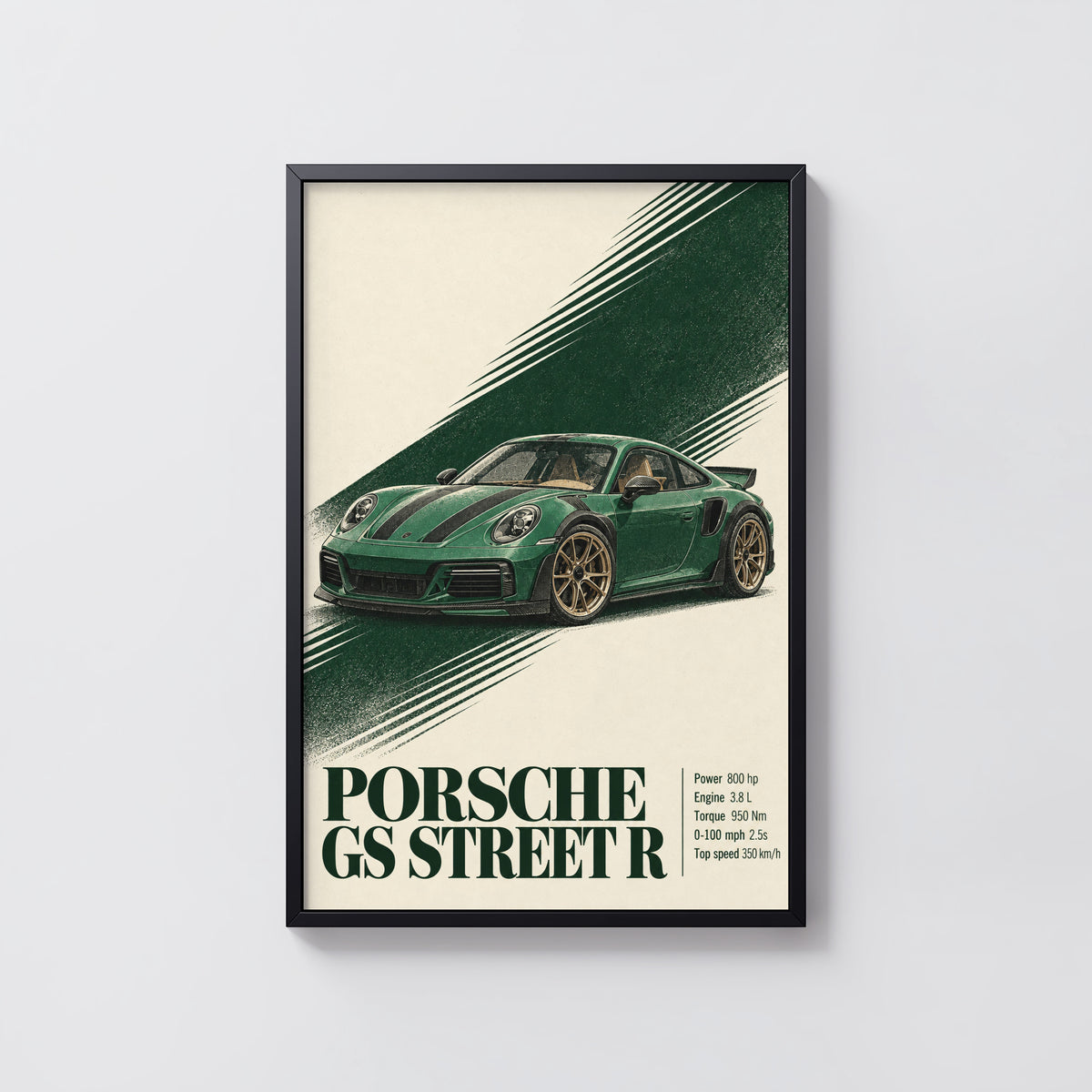 Vintage Porsche GS Street R Print, Green Car Art