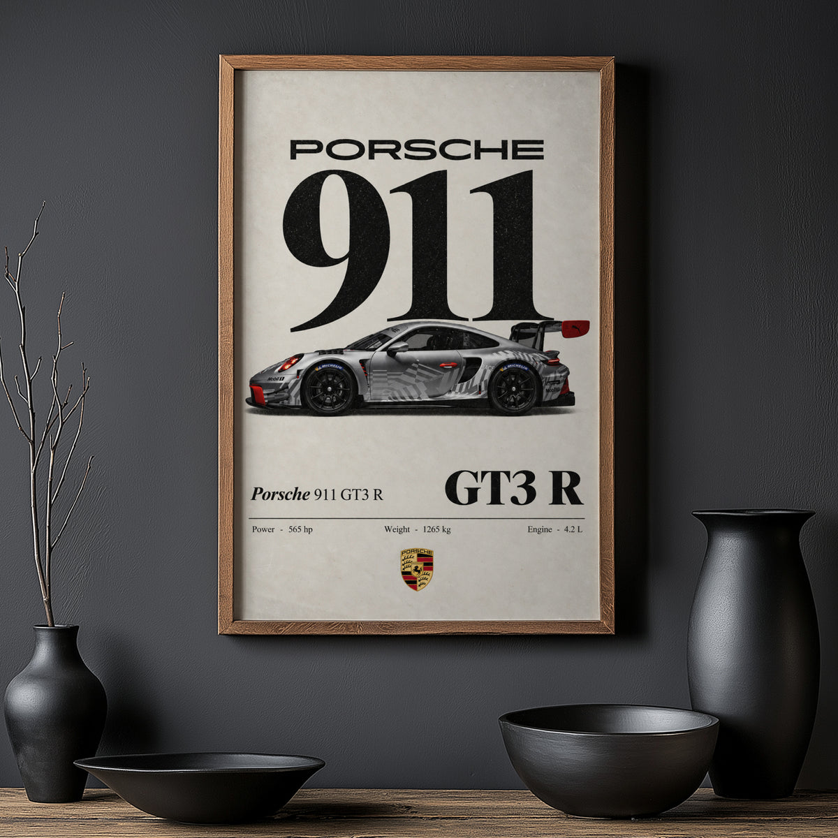 Vintage Porsche 911 GT3 R Print, Car Wall Art