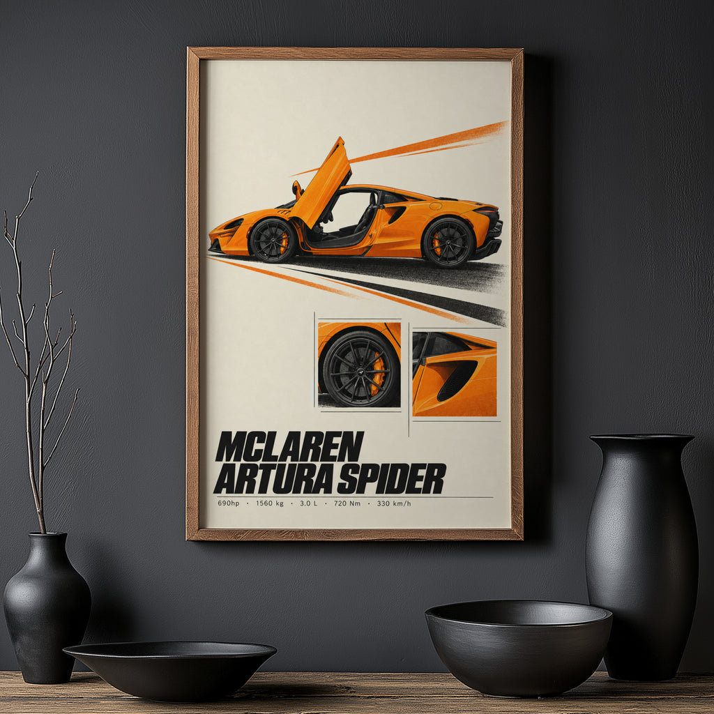 Vintage McLaren Artura Spider Print, Car Wall Art