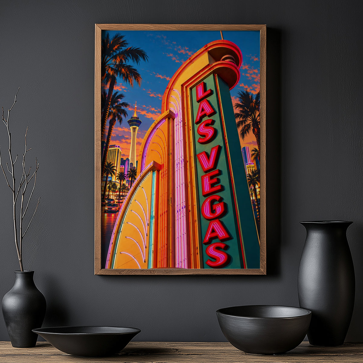 Vintage Las Vegas Poster, Art Deco Neon Sign Print