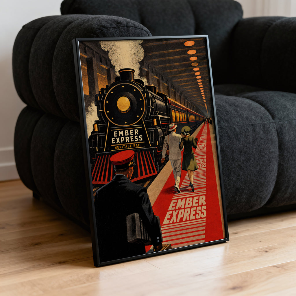 Vintage Ember Express Steam Train Print Poster
