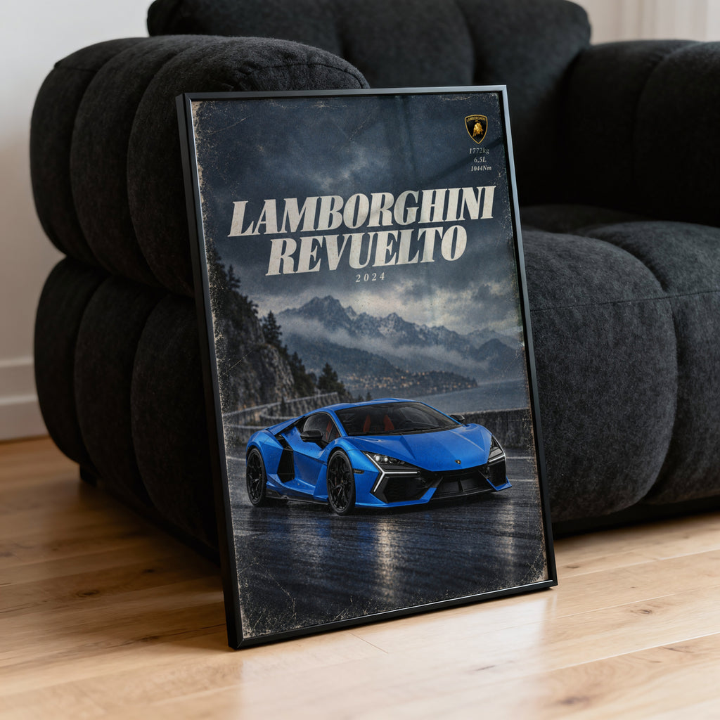 Vintage Lamborghini Revuelto Print, Supercar Art